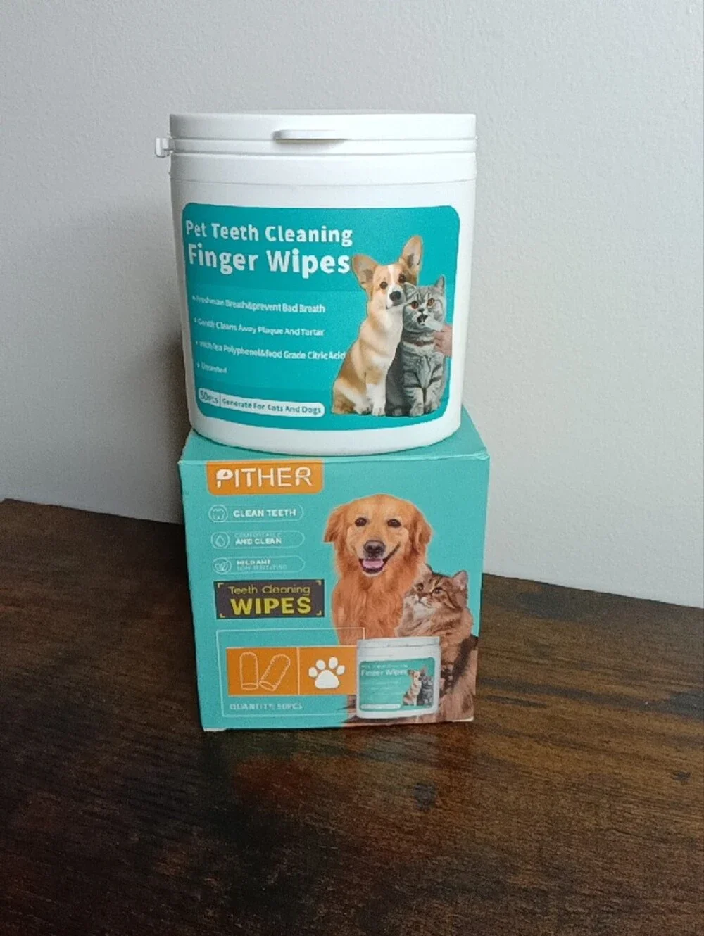 PITHER 🐶 Dog & Cat 😺 Teeth Cleaning Wipes 50 Count